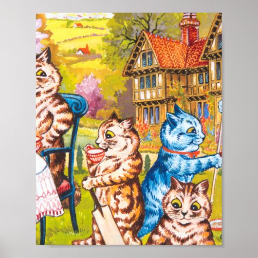 De kleurrijke dansende Psychedelic Cats Louis Wain Poster (Voorkant)