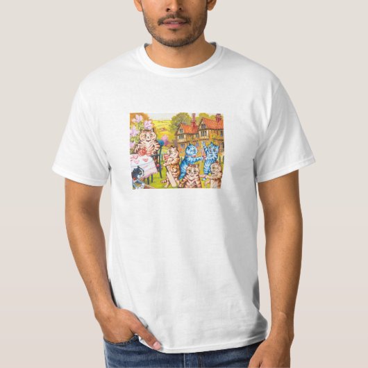 De kleurrijke dansende Psychedelic Cats Louis Wain T-shirt (Voorkant)