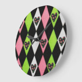 De kleurrijke Druk van de Harlekijn met Roze Grote Klok (Hoek)