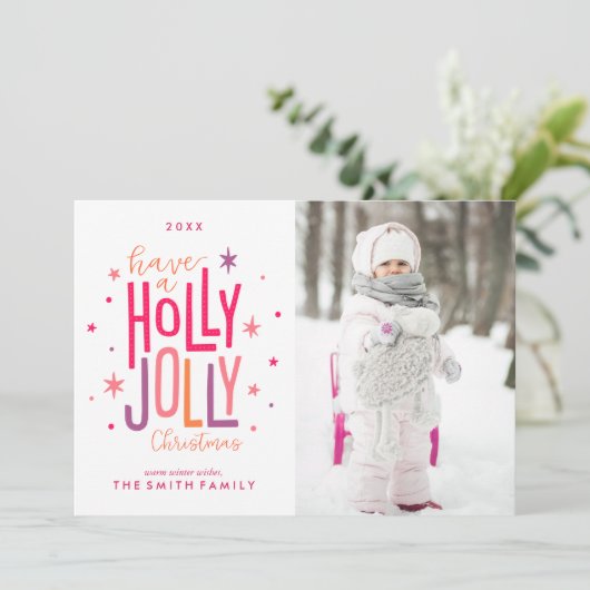De kleurrijke Foto van Kerstmis van de Hulst heel Feestdagenkaart (Staand voorkant)