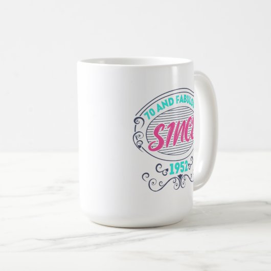 De kleurrijke im is 70 jaar oud en geweldig sinds  koffiemok (Voorkant rechts)