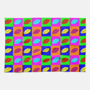 De kleurrijke kus van de pop-artlippenstift theedoek