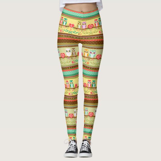 De kleurrijke Leggings van de Uilen van de Liefde (Voorkant)