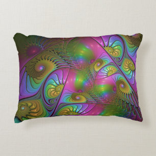 De kleurrijke lichtgevende Trippy Abstracte Fracta Accent Kussen
