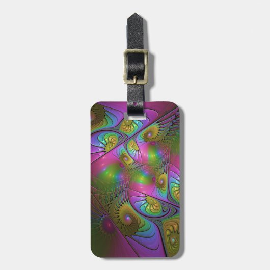 De kleurrijke lichtgevende Trippy Abstracte Fracta Bagagelabel (Voorkant verticaal)