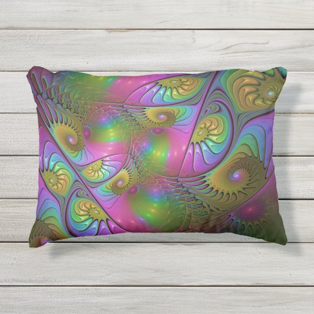 De kleurrijke lichtgevende Trippy Abstracte Fracta Buitenkussen (Voorkant)