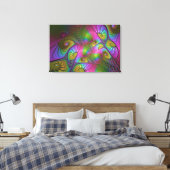 De kleurrijke lichtgevende Trippy Abstracte Fracta Canvas Afdruk (Insitu (Slaapkamer))