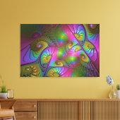 De kleurrijke lichtgevende Trippy Abstracte Fracta Canvas Afdruk (Insitu (Woonkamer))