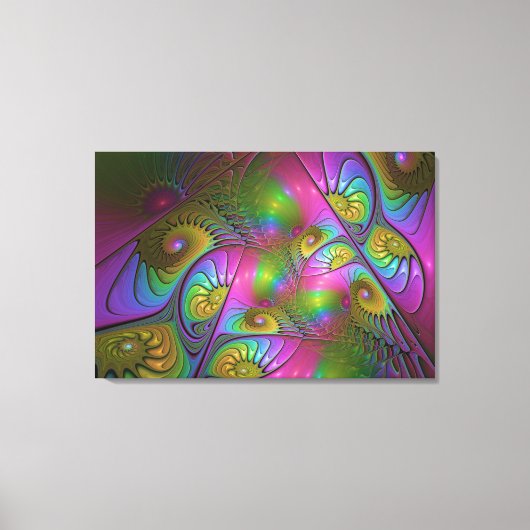 De kleurrijke lichtgevende Trippy Abstracte Fracta Canvas Afdruk (Voorkant)