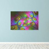 De kleurrijke lichtgevende Trippy Abstracte Fracta Canvas Afdruk (Insitu (Houten vloer))