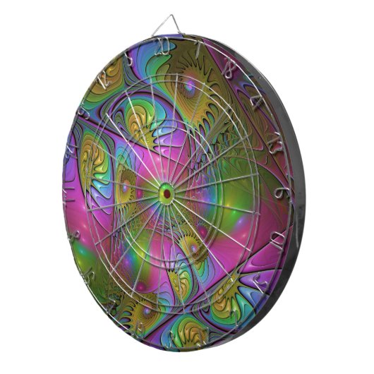 De kleurrijke lichtgevende Trippy Abstracte Fracta Dartbord (Voorkant Rechts)