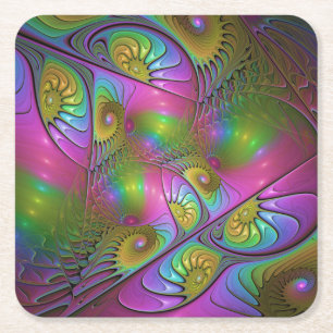 De kleurrijke lichtgevende Trippy Abstracte Fracta Kartonnen Onderzetters