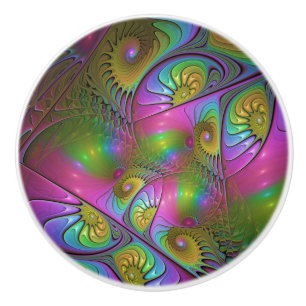 De Kleurrijke Lichtgevende Trippy Abstracte Fracta Keramische Knop