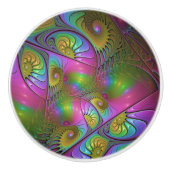 De kleurrijke lichtgevende Trippy Abstracte Fracta Keramische Knop (Voorkant)