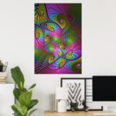 De kleurrijke lichtgevende Trippy Abstracte Fracta Poster (Thuiskantoor)