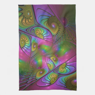 De Kleurrijke Lichtgevende Trippy Abstracte Fracta Theedoek