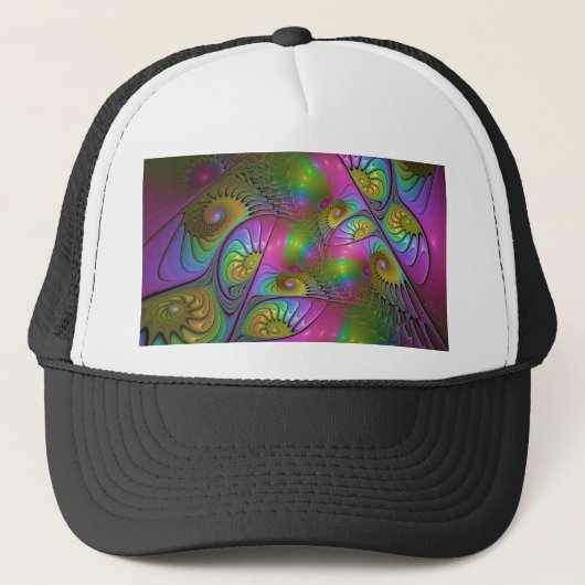 De kleurrijke lichtgevende Trippy Abstracte Fracta Trucker Pet (Voorkant)