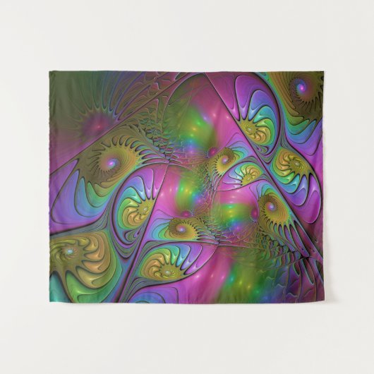 De kleurrijke lichtgevende Trippy Abstracte Fracta Wandkleed (Voorkant (horizontaal))