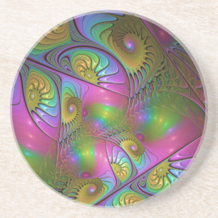 De kleurrijke lichtgevende Trippy Abstracte Fracta Zandsteen Onderzetter