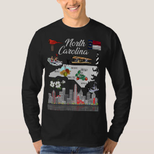De kleurrijke Noordelijke Carolina kaart populaire T-shirt