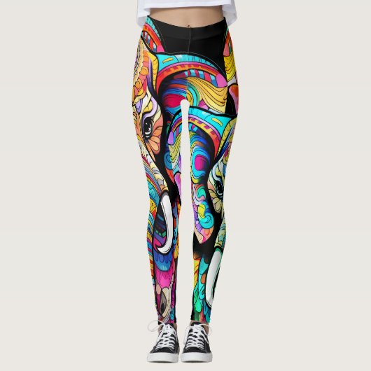De Kleurrijke Olifant op Aangepaste Strakke Mode Leggings (Voorkant)