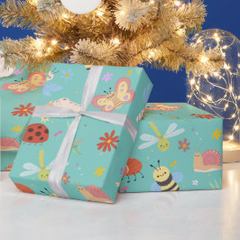 De kleurrijke Schattige Bugs Kids Verjaardag Cadeaupapier