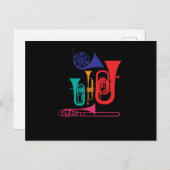 De kleurrijke Speler van de Musicus van het Feestdagenkaart (Voorkant / Achterkant)