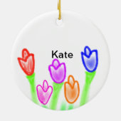 De kleurrijke tulp waterverf voegt naamtekst moder keramisch ornament (Achterkant)