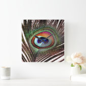 De kleurrijke Veer van de Pauw van het Koper Vierkante Klok (Huis)