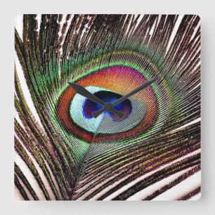 De kleurrijke Veer van de Pauw van het Koper Vierkante Klok