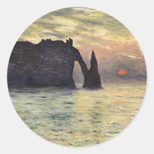 De klif Etretat, zonsondergang door Claude Monet Ronde Sticker