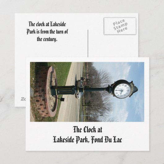 De klok in het Lakeside Park, Fond Du Lac Briefkaart (Voorkant / Achterkant)