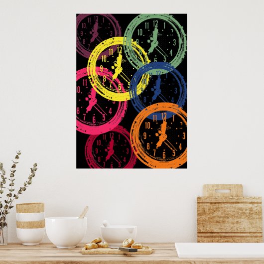 de klok is donker poster (Keuken)