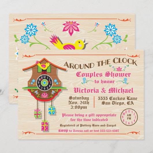 De klok rond Vrijgezellenfeest Volkskunst Cuckoo I Kaart (Voorkant / Achterkant)