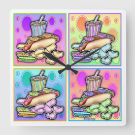 De KLOK van de MUUR van de HOTDOG van het pop-art