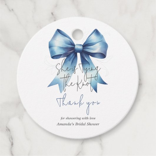De Knoop Aantrekken Blauw lint Bruidsfeest Bedankjes Labels (Voorkant)