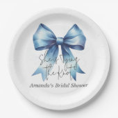 De Knoop Aantrekken Blauw Lint Bruidsfeest Papieren Bordje (Voorkant)