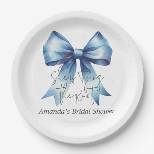 De Knoop Aantrekken Blauw Lint Bruidsfeest Papieren Bordje (Voorkant)