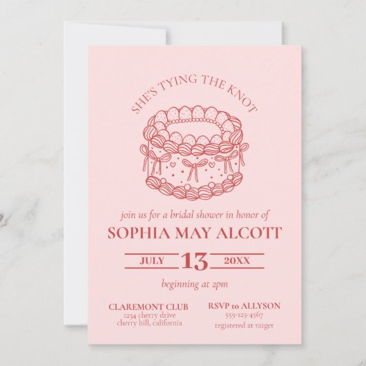 De Knoop Coquette Bow Cake Vrijgezellenfeest binde Kaart (Voorkant)