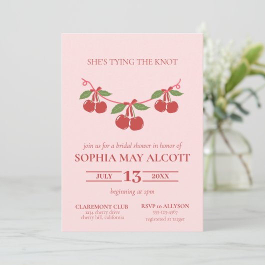 De Knoop Coquette Cherry Bows Vrijgezellenfeest bi Kaart (Staand voorkant)