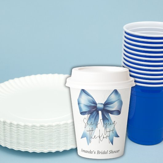 De Knoop Doorhakken Blauw Lint Bruidsfeest Papieren Bekers