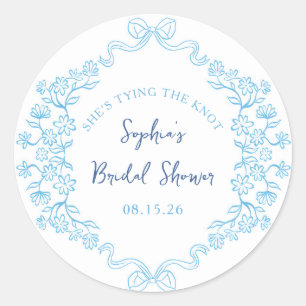 "De Knoop Doorhakken" Blauw Lint Bruidsmeisjesfee Ronde Sticker