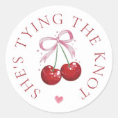 De Knoop Doorhakken Chic Moderne Kersen Bruidsdouc Ronde Sticker (Voorkant)