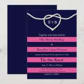 De knoop doorhakken Fuchsia & Navy bruiloft uitnod Kaart (Voorkant / Achterkant)