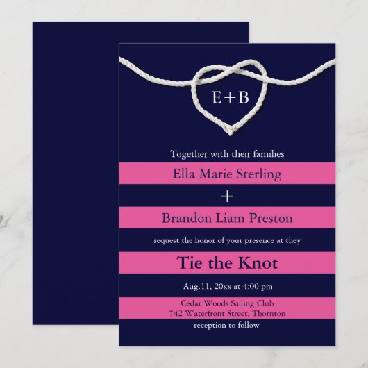 De knoop doorhakken Fuchsia & Navy bruiloft uitnod Kaart (Voorkant / Achterkant)