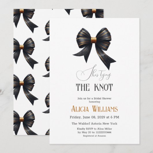 De Knoop Gold Black Bow Vrijgezellenfeest binden Kaart (Voorkant / Achterkant)