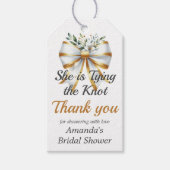 De Knoop Gouden Witte Boog Bloemen Vrijgezellenfee Cadeaulabel (Voorkant)