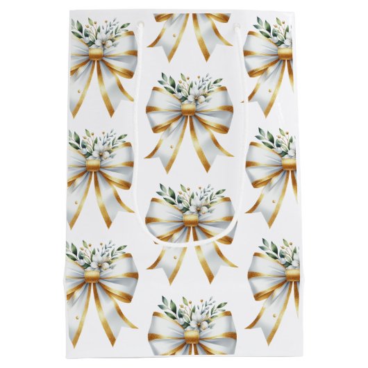 De Knoop Gouden Witte Boog Bloemen Vrijgezellenfee Medium Cadeauzakje (Achterkant)