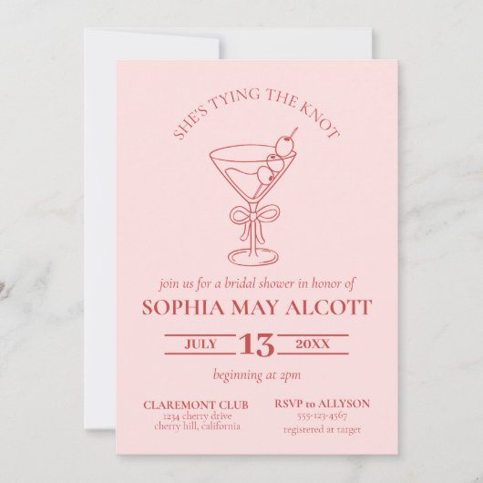 De knoop leggen Coquette Martini Bow Vrijgezellenf Kaart (Voorkant)