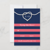 De knoop leggen Coral & Navy RSVP Kaartje (Voorkant)